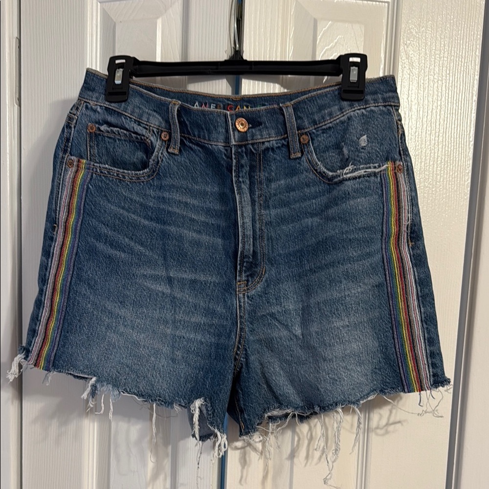 Denim Shorts with Rainbow Stripe